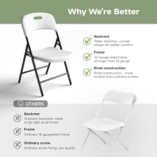 6FT Folding Table Set with 4 Chairs - Heavy-Duty 330 lb Black Table & 600 lb White Chairs, Portable Foldable, alternate view