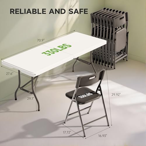 6FT Folding Table Set with 4 Chairs - Heavy-Duty 330 lb Table & 330 lb Chairs, Portable Foldable Furniture Set, alternate
