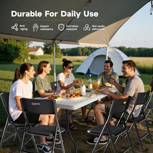 6FT Folding Table Set with 4 Chairs - Heavy-Duty 330 lb Table & 330 lb Chairs, Portable Foldable Furniture Set, alternate