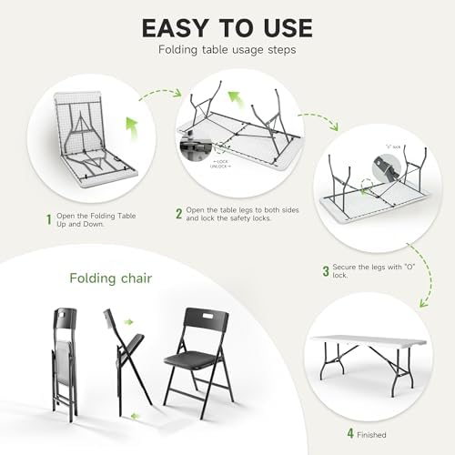 6FT Folding Table Set with 4 Chairs - Heavy-Duty 330 lb Table & 330 lb Chairs, Portable Foldable Furniture Set, alternate
