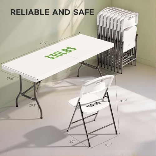 6FT Folding Table Set with 4 Chairs - Heavy-Duty 330 lb Table & 600 lb Chairs, Portable Foldable Furniture Set, alternate