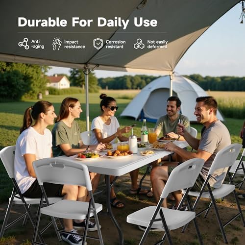 6FT Folding Table Set with 4 Chairs - Heavy-Duty 330 lb Table & 600 lb Chairs, Portable Foldable Furniture Set, alternate