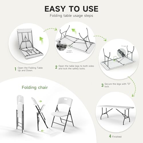 6FT Folding Table Set with 4 Chairs - Heavy-Duty 330 lb Table & 600 lb Chairs, Portable Foldable Furniture Set, alternate