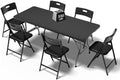 6FT Folding Table Set with 6 Chairs - Heavy-Duty 330 lb Black Table & 330 lb Black Chairs, Portable Foldable