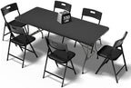 6FT Folding Table Set with 6 Chairs - Heavy-Duty 330 lb Black Table & 330 lb Black Chairs, Portable Foldable