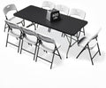 6FT Folding Table Set with 8 Folding Chairs, Heavy Duty 330 lbs Black Table & 600 lbs White Chairs, Portable