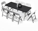 6FT Folding Table Set with 8 Folding Chairs, Heavy Duty 330 lbs Black Table & 600 lbs White Chairs, Portable