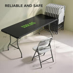 6FT Folding Table Set with 8 Folding Chairs, Heavy Duty 330 lbs Black Table & 600 lbs White Chairs, Portable, alternate view