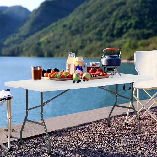 6FT Folding Table | White | Portable Plastic Table, alternate view 2