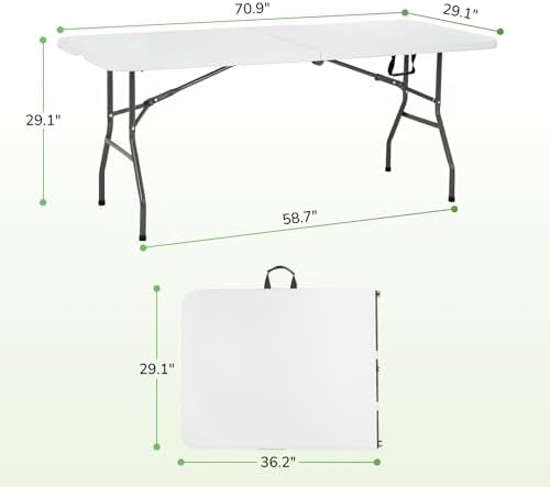 6FT Folding Table | White | Portable Plastic Table, alternate view 3