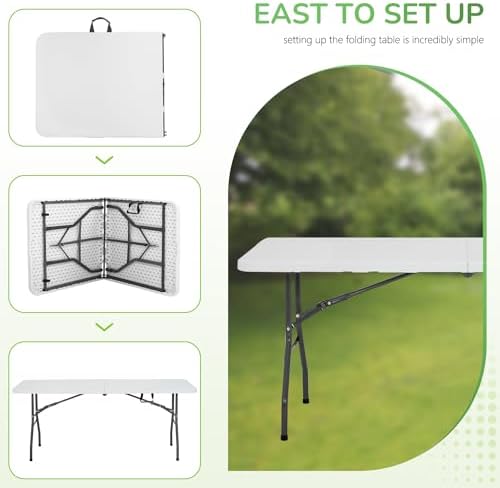 6FT Folding Table | White | Portable Plastic Table, alternate view 5
