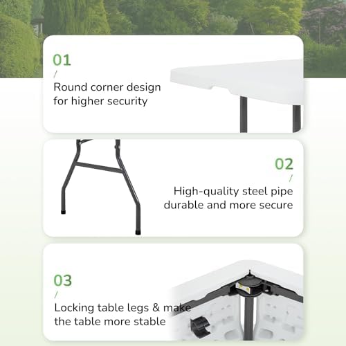 6FT Folding Table | White | Portable Plastic Table, alternate view 6