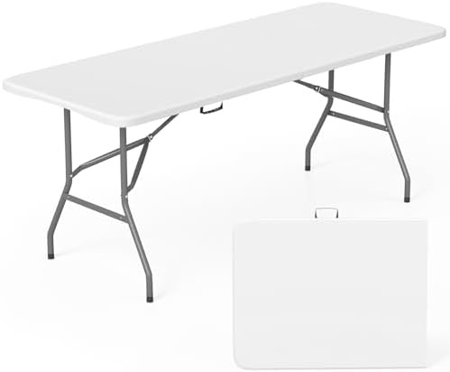 6FT Folding Table | White | Portable Plastic Table