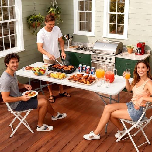 6FT Folding Table | White | Portable Plastic Table, alternate view 2