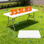 6FT Folding Table | White | Portable Plastic Table, alternate view 3
