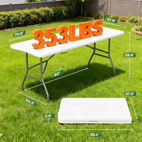 6FT Folding Table | White | Portable Plastic Table, alternate view 3