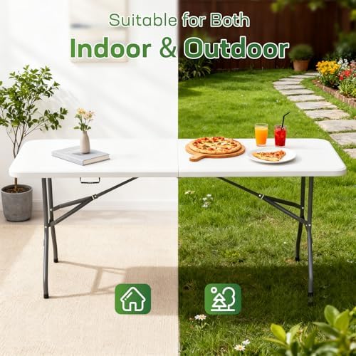 6FT Folding Table | White | Portable Plastic Table, alternate view 4