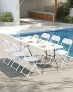 6FT Folding Table with 6 White Folding Chairs Set for Outdoor Use, alternate view 2