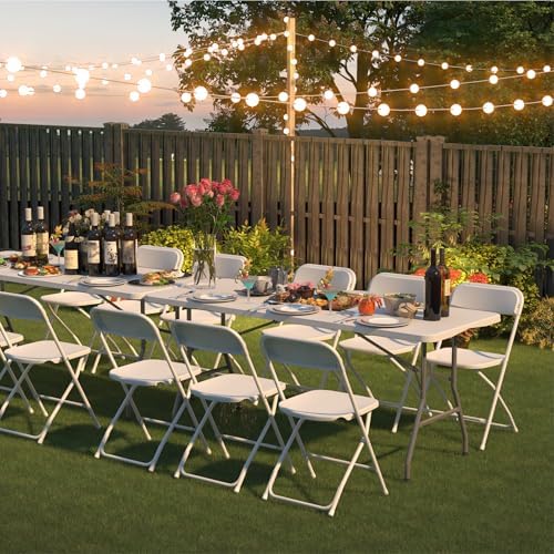 6FT Folding Table with 6 White Folding Chairs Set for Outdoor Use, alternate view 4