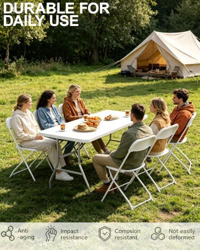 6FT Folding Table with 6 White Folding Chairs Set for Outdoor Use, alternate view 7