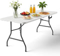 6ft Folding Table with Handle, Heavy Duty Plastic Table, 300 lbs Portable Table, Reinforced Steel Legs, High