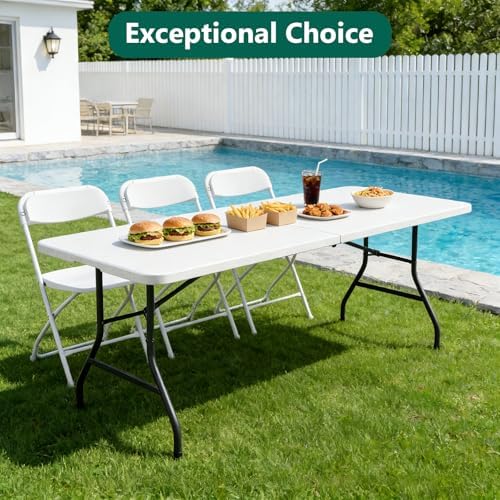 6ft Folding Table with Handle, Heavy Duty Plastic Table, 300 lbs Portable Table, Reinforced Steel Legs, High, alternate view