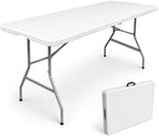 6ft Folding Table with Handle, Portable Plastic Table, White in White