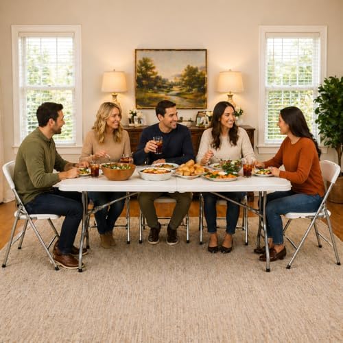 6ft Folding Table with Handle, Portable Plastic Table, White in White, alternate view 2