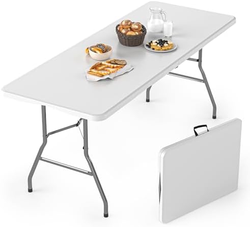6FT Folding Tables for Camping Party Picnic, Dinning, School, White in White