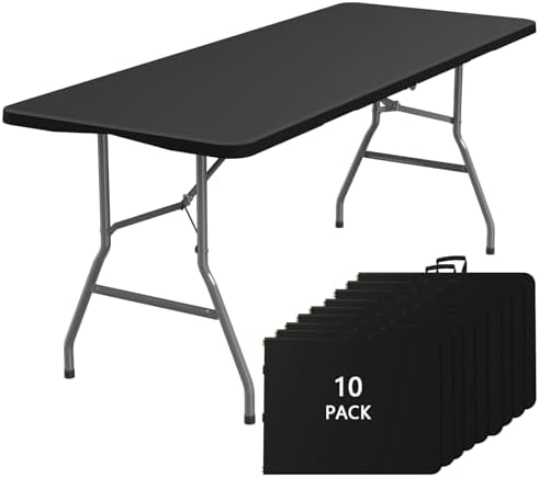6FT Folding Tables for Camping Party Picnic, School, 10 Pack, Black in Black