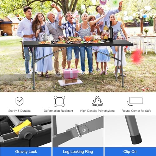 6FT Folding Tables for Camping Party Picnic, School, 10 Pack, Black in Black, alternate view 3