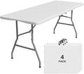 6FT Folding Tables for Camping Party Picnic, School, 4 Pack, White in White