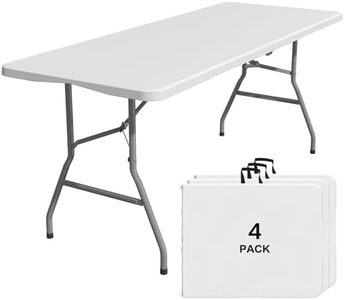 6FT Folding Tables for Camping Party Picnic, School, 4 Pack, White in White