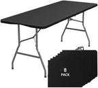6FT Folding Tables for Camping Party Picnic, School, 8 Pack, Black in Black