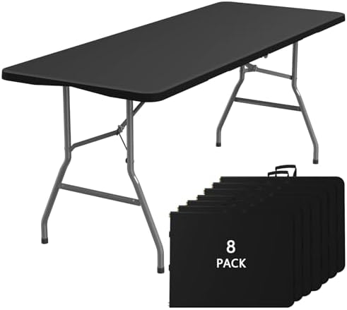 6FT Folding Tables for Camping Party Picnic, School, 8 Pack, Black in Black