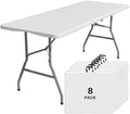 6FT Folding Tables for Camping Party Picnic, School, 8 Pack, White in White