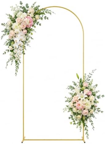 6FT Gold Heavy-Duty Metal Wedding Arch Backdrop Stand, Balloon Arch Frame for Flowers & Fabric, Ideal for