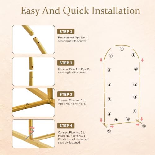 6FT Gold Heavy-Duty Metal Wedding Arch Backdrop Stand, Balloon Arch Frame for Flowers & Fabric, Ideal for, alternate view 5