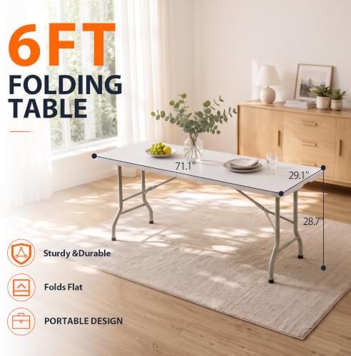 6FT Heavy Duty Folding Table, Portable Utility Table for Parties, Events, and Dining, Supports up to 330 lbs, alternate view