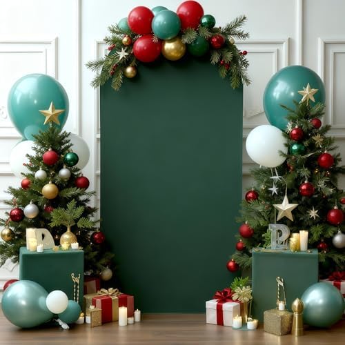 6FT Hunter Green Arch Cover - Polyester Fitted Wedding Arch Stand Covers Round Top Chiara Arch Backdrop Cover, alternate view