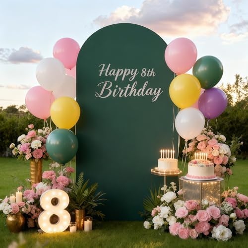 6FT Hunter Green Arch Cover - Polyester Fitted Wedding Arch Stand Covers Round Top Chiara Arch Backdrop Cover, alternate view