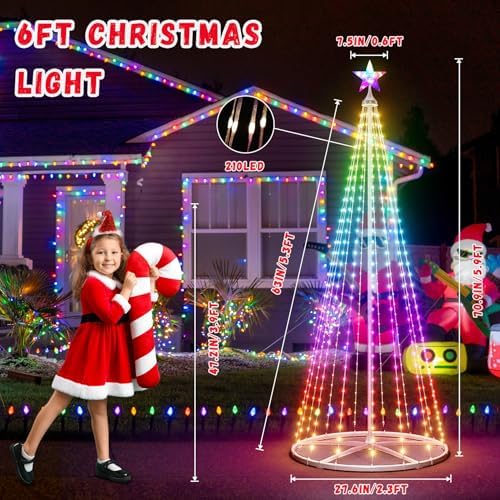 6FT LED Smart Christmas Tree - Outdoor & Indoor Lighted Christmas Tree Decorations Indoor Christmas Cone Tree, alternate view