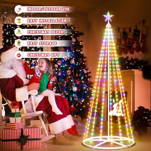 6FT LED Smart Christmas Tree - Outdoor & Indoor Lighted Christmas Tree Decorations Indoor Christmas Cone Tree, alternate view