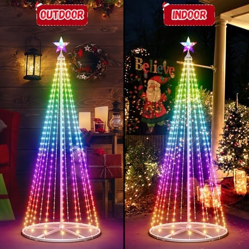 6FT LED Smart Christmas Tree - Outdoor & Indoor Lighted Christmas Tree Decorations Indoor Christmas Cone Tree, alternate view