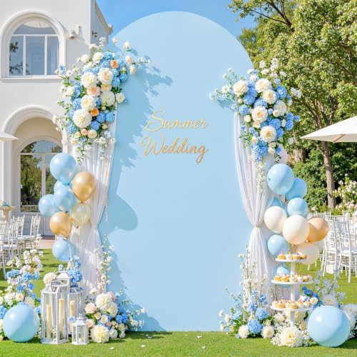 6FT Light Blue Arch Backdrop Cover - Stretchy Spandex Fabric Fitted Round Top Chiara Backdrop Arch Covers for