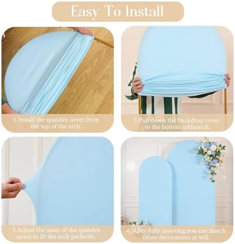 6FT Light Blue Arch Backdrop Cover - Stretchy Spandex Fabric Fitted Round Top Chiara Backdrop Arch Covers for, alternate view