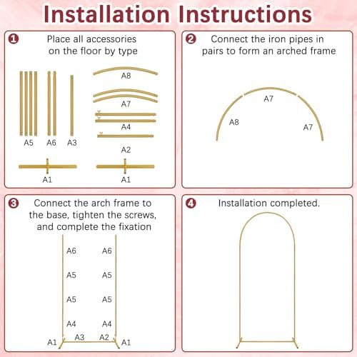 6FT Metal Arch Backdrop Stand, Gold Balloon Arch Stand, alternate view 3