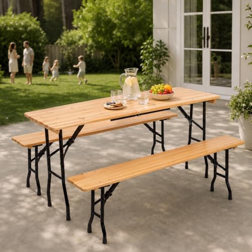 6FT Narrow Folding Table with Handle, Portable Wood Top Folding Table, Fold-in-Half Design for Camping, Party, alternate view