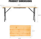 6FT Narrow Folding Table with Handle, Portable Wood Top Folding Table, Fold-in-Half Design for Camping, Party, alternate view