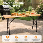 6FT Narrow Folding Table with Handle, Portable Wood Top Folding Table, Fold-in-Half Design for Camping, Party, alternate view